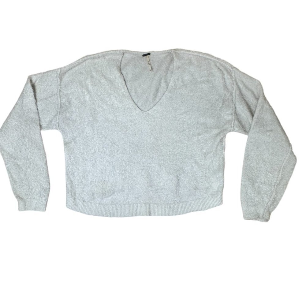 FREE PEOPLE Creamy White Eyelash Soft Cropped V Neck Sweater Size Small